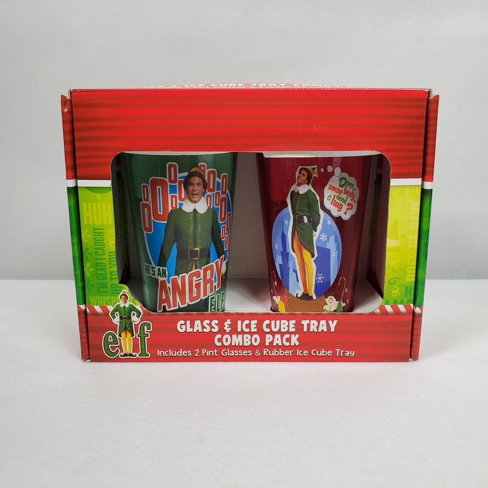 Elf Movie Glass Ice Cube Tray Combo Pack 2 Pint Glasses Buddy‎ The Elf Christmas